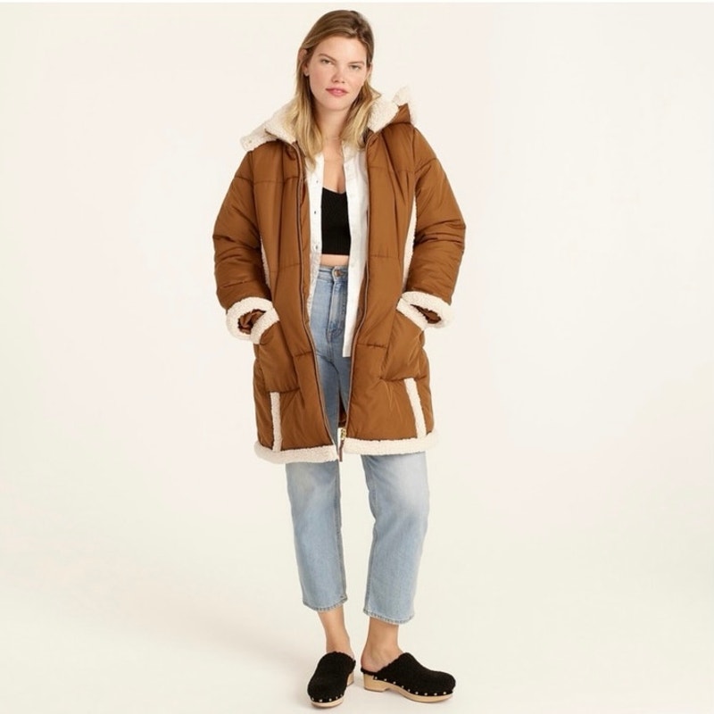 J.Crew Snowday Puffer Jacket With Primaloft Women’s Long Hooded Long Coat